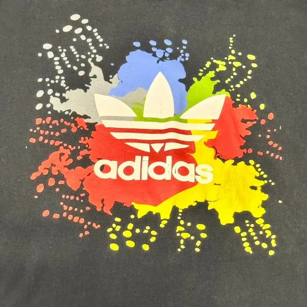 Adidas VTG 2000s Rainbow Logo Black Graphic T-Shirt — XL